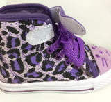 Purple Leopard Kitty Kids High Top Lace Up Fashion Girls Sneaker