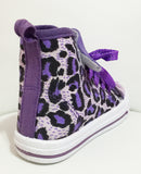 Purple Leopard Kitty Kids High Top Lace Up Fashion Girls Sneaker