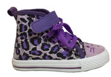 Purple Leopard Kitty Kids High Top Lace Up Fashion Girls Sneaker