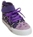 Purple Leopard Kitty Kids High Top Lace Up Fashion Girls Sneaker