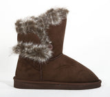 Fur Round Toe Button Ankle Bootie Brown