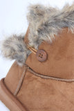 Furry Round Toe Button Ankle Vegan Bootie Chestnut