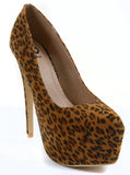 Leopard Vegan Almond Toe Stiletto Platform Pump Womens Heels Women's