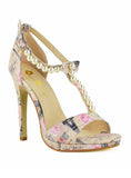  Paris Shimmer Pearls Bows T Strap Faux Leather Women Heels 