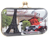 Vintage Paris France Bi-Fold Clutch Purse with Chain Strap