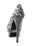 Black Silver Glitter Lace Platform Pump Heels