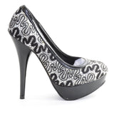 Black Silver Glitter Lace Platform Pump Heels