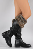 Faux Fur Cuff Round Toe Riding Knee High Vegan Boots