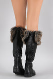 Faux Fur Cuff Round Toe Riding Knee High Vegan Boots