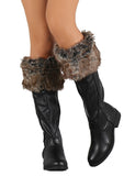 Faux Fur Cuff Round Toe Riding Knee High Vegan Boots