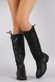 Black Corset Lace Up Riding Knee High Vegan Leather Boots