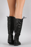 Black Corset Lace Up Riding Knee High Vegan Leather Boots