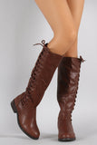 Corset Lace Up Riding Knee High Vegan Leather Boots