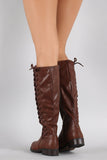 Corset Lace Up Riding Knee High Vegan Leather Boots