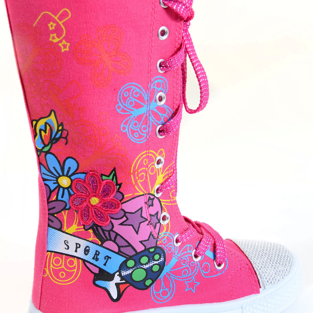 Punk Knee Hi Decora Sneaker Boots Pink Tartan Checker | RebelsMarket