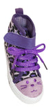 Purple Leopard Kitty Kids High Top Lace Up Fashion Girls Sneaker