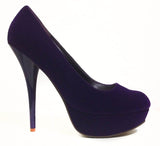 Purple Faux Suede Round Close Toe Platform Pump Heels