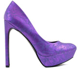 Metallic Purple Pointy Toe Platform Stiletto Pumps