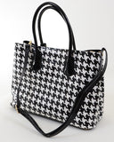 Houndstooth Top Handle Day Satchel Tote Handbag Vegan Women's