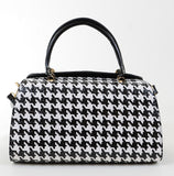 Houndstooth Top Handle Day Satchel Tote Handbag Vegan Women's