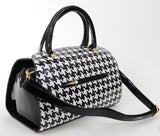 Houndstooth Top Handle Day Satchel Tote Handbag Vegan Women's