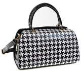 Houndstooth Top Handle Day Satchel Tote Handbag Vegan Women's