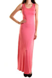 Solid Coral Corset Back Lace-up Design Basic Knit Maxi Dress