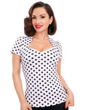  Steady Clothing White Black Polka Dot Sophia Rockabilly Retro Top U.S.A