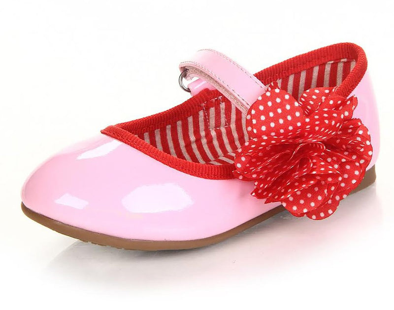 Pink Red Dots Flower Patent Leather Party Shoes Infant Toddler Girls