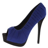 Blue Black Scalloped Peep-toe Stiletto Heels Pump