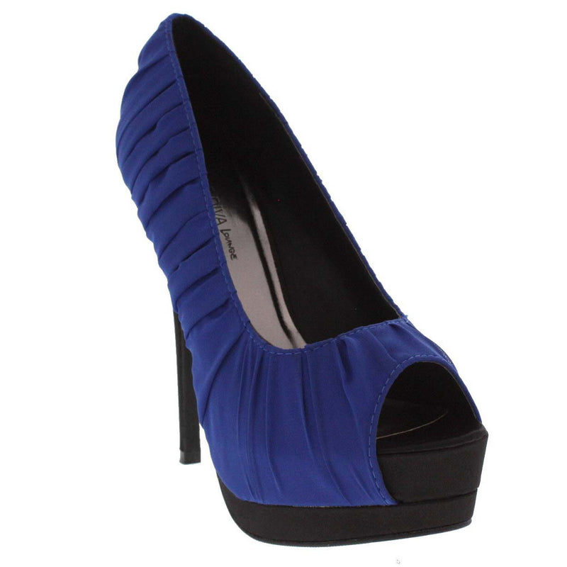 Blue Black Scalloped Peep-toe Stiletto Heels Pump