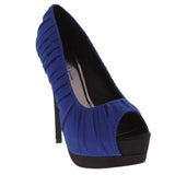 Blue Black Scalloped Peep-toe Stiletto Heels Pump