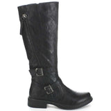  Black Riding Double Ankle Strap Knee-high Women's Vegan Biker Boots