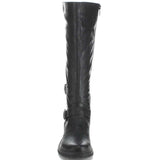  Black Riding Double Ankle Strap Knee-high Women's Vegan Biker Boots