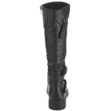  Black Riding Double Ankle Strap Knee-high Women's Vegan Biker Boots