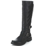  Black Riding Double Ankle Strap Knee-high Women's Vegan Biker Boots