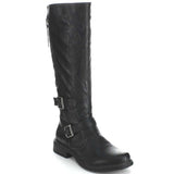  Black Riding Double Ankle Strap Knee-high Women's Vegan Biker Boots