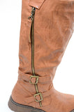  Tan Riding Double Ankle Strap Knee-high Women's Vegan Biker Boots