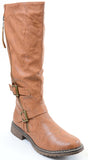  Tan Riding Double Ankle Strap Knee-high Women's Vegan Biker Boots