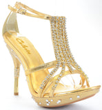  Gold Rhinestone Evening Open Toe Formal Womens High Heel Platform