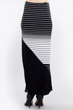  Black White Striped Colorblock Basic Knit Maxi Skirt with Slit