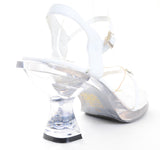  Clear Jeweled Heel White Sandal Women's Low Heels