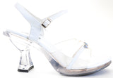  Clear Jeweled Heel White Sandal Women's Low Heels