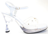  Clear Rhinestone Heel White Sandal Women's Low Heels