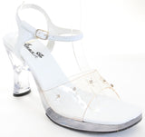  Clear Rhinestone Heel White Sandal Women's Low Heels