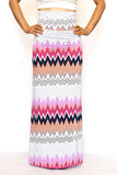 Womens Multi White Chevron High Waist Maxi Skirt