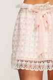 Blush Lace Overlay Design Waist Tie Ruffle A-line Skirt U.S.A