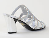 Elegant Beaded Glitter Formal Chrome Heel Slide Sandals