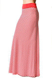 Womens Coral White Striped Foldable High Waist Maxi Knit Skirt