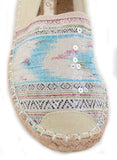 Tribal Sequin Canvas Cap Toe Stripes Espadrille Skimmer Loafer Flat